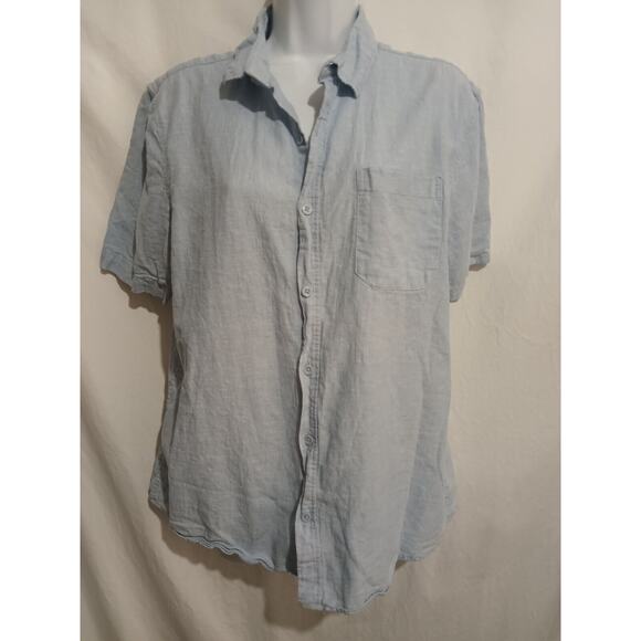 Tenth And Ocean Size L Linen Blend S/S Sky Blue Button Down Shirt Pocket - Picture 2 of 8